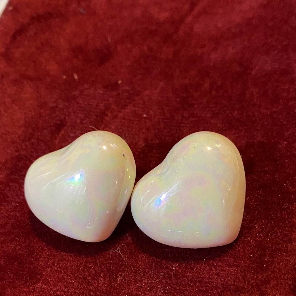 Elegant Gold plated Hoop and White Mother of pearl large Heart Earrings Set - Picture 2 of 4